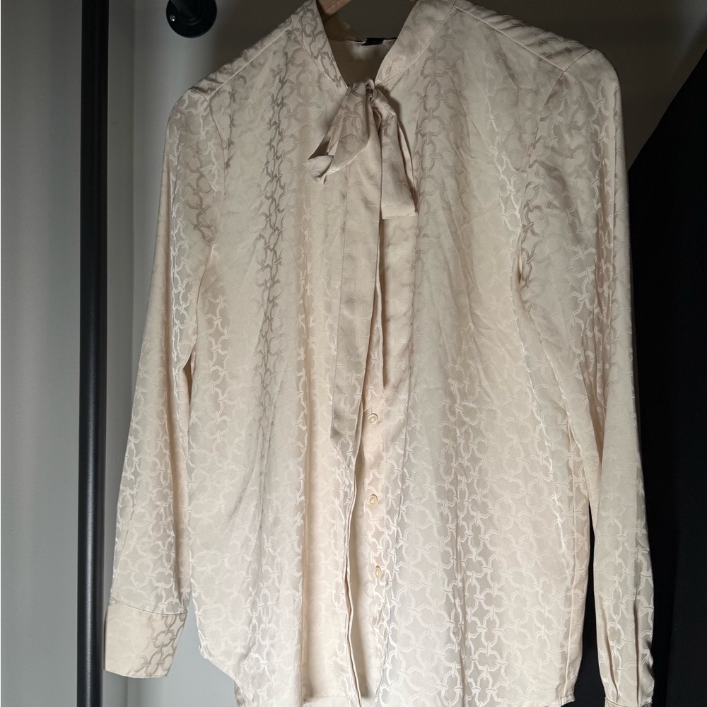 Ann Taylor Cream Blouse with Textured Bow
